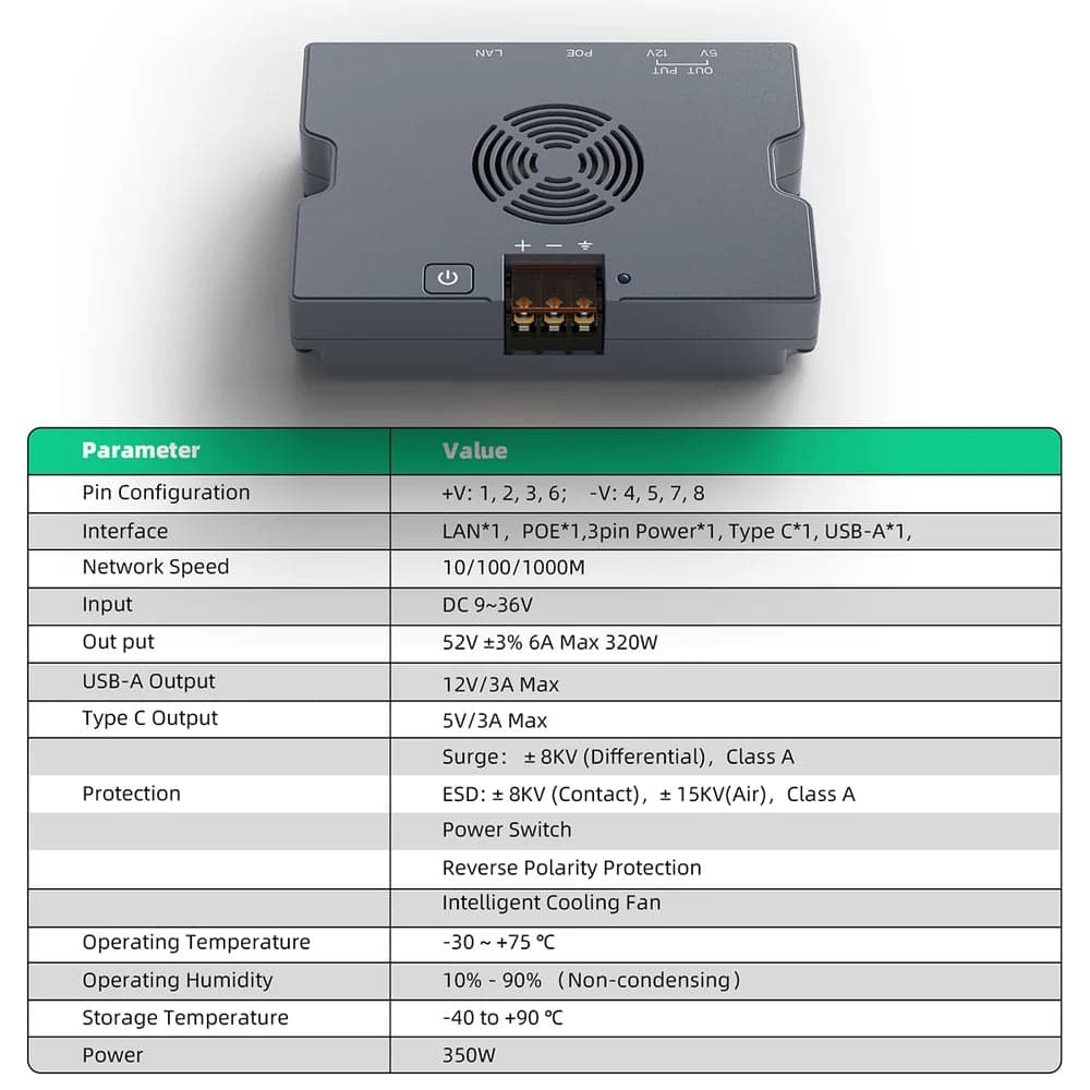 5-in-1 PoE Injector for Starlink Performance Gen 3, 350W Passive PoE, 9鈥?6V DC Step-Up Converter, ESD Protection thumbnail 7