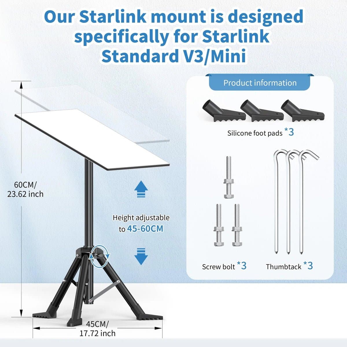 Starlink Standard 4/4X Tripod Mount - Height Adjustable, Gen 3/V3/V4 thumbnail 2