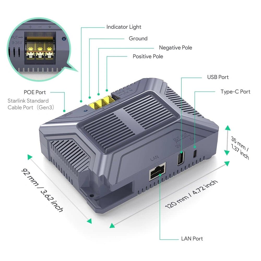 Starlink Gen 3 PoE Injector - 200W GigE Power Adapter for Standard 4/4X thumbnail 2