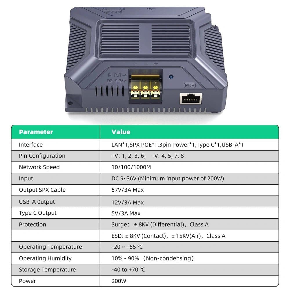 Starlink Gen 3 PoE Injector - 200W GigE Power Adapter for Standard 4/4X thumbnail 6